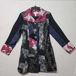 Joseph Ribkoff Coat Jacket Funky Art Embroidered Patchwork Knit Black Sz 8